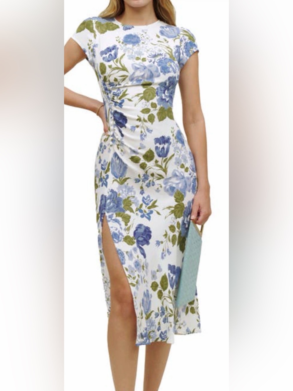 Reformation Frazier Blue and Green Floral Midi Dress M EUC
